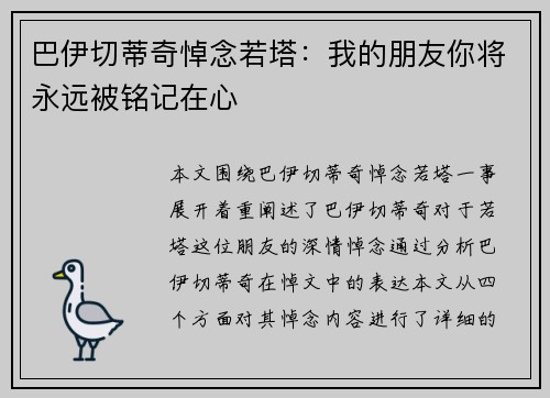 巴伊切蒂奇悼念若塔：我的朋友你将永远被铭记在心