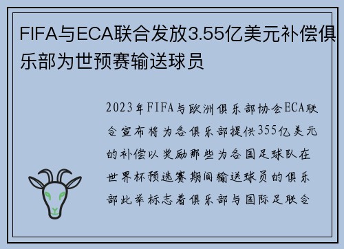 FIFA与ECA联合发放3.55亿美元补偿俱乐部为世预赛输送球员